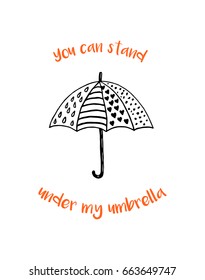 Cute umbrella card vector illustration with inspiration text