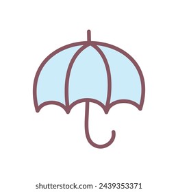 Nettes Regenschirm-Symbol. Handgezeichnete Illustration eines blauen Regenschirms isoliert auf weißem Hintergrund. Kawaii-Aufkleber. Vektor 10 EPS.
