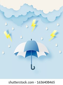 Cute umbrella for monsoon season with pastel color scheme and paper art style vector illustration