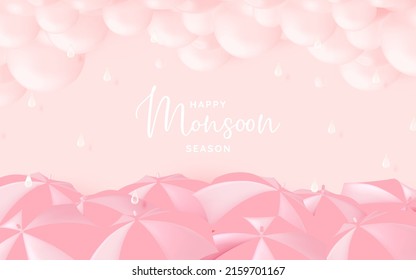 Cute umbrella for monsoon season with pastel color scheme and paper art style vector illustration