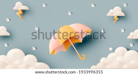 Cute umbrella for monsoon season with pastel color scheme and paper art style vector illustration