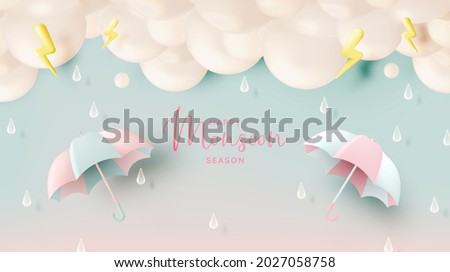 Cute umbrella for monsoon season with pastel color scheme and paper art style vector illustration