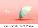 Cute umbrella for monsoon season sale with pastel color scheme and 3d realistic style vector illustration