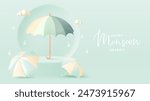 Cute umbrella for monsoon season sale with pastel color scheme and 3d realistic style vector illustration