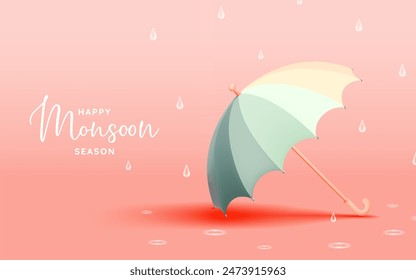 Cute umbrella for monsoon season sale with pastel color scheme and 3d realistic style vector illustration