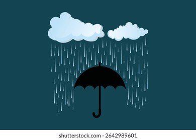 Cute umbrella in the rain vector art, flat cartoon design with pastel colors for nursery posters, rainy weather themes, children’s stories, and web decoration

