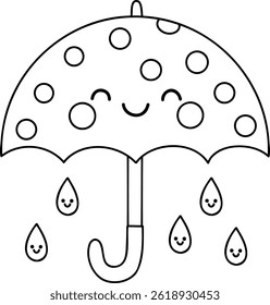 A Cute umbrella with smiling raindrops, perfect for rainy day theme