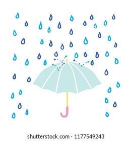 Cute Umbrella under rain. Fall or summer raining Vector illustration