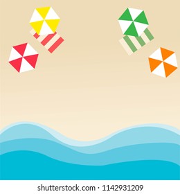Cute umbrella vector on sand and sea background in Summer theme. This is available for high resolution.