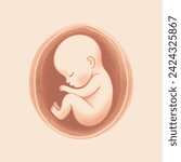 Cute unborn baby in a womb. Breech position. Vector illustration