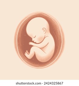 Cute unborn baby in a womb. Breech position. Vector illustration