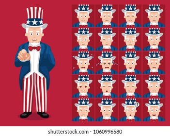 Cute Uncle Sam Costume Cartoon Emoticon Faces Vector Illustration