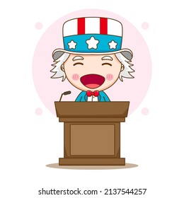 cute uncle Sam giving a speech cartoon character