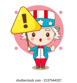 cute uncle Sam holding danger sign cartoon character