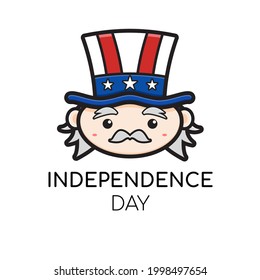 Cute uncle sam logo celebrate america independence day cartoon icon vector illustration. Design isolated on white. Flat cartoon style.