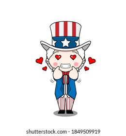 Cute uncle Sam in love. Vector illustration of chibi character isolated on white background.