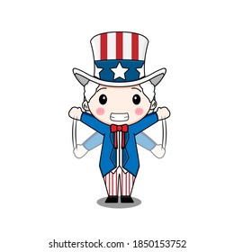 Cute uncle SAM. Vector illustration of chibi character isolated on white background.