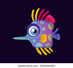 Cute underwater animal. Colorful sticker with small aquarium fish. Sea pet or ocean dweller. Sea life. Design element for web. Cartoon flat vector illustration isolated on white background