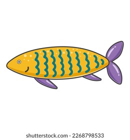 Cute underwater character yellow fish. Baby fish illustration, cartoon. Sea colorful fish, isolated object, vector illustration