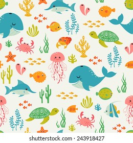 Cute underwater pattern on light background.