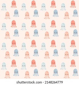 Cute underwater seamless pattern. Sea animals background. Ocean creatures.