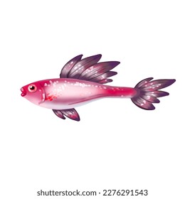 Cute underwater single  fish colorful design. Vector cartoon aquarium character, funny marine creature isolated on white background for print, children development. Handdrawn element for game design.