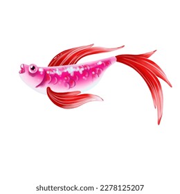 Cute underwater single  fish colorful design. Vector cartoon aquarium character, funny marine creature isolated on white background for print, children development. Handdrawn element for game design.