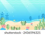 Cute Underwater world. vector background. World Oceans Day. 	childrens cute background . summer pattern