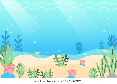 Cute Underwater world. vector background. World Oceans Day. 	childrens cute background 