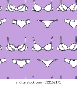Cute underwear sketchy vector pattern white on purple 