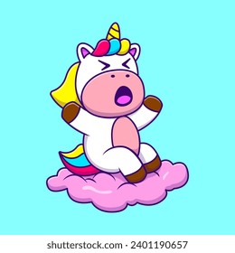 Cute Unicorn Above Pink Cloud Cartoon Vector Icons Illustration. Flat Cartoon Concept. Suitable for any creative project.