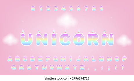 Cute Unicorn Alphabet In Cartoon Style For Kid