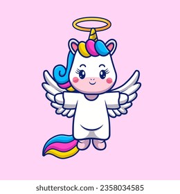 Cute Unicorn Angel Flying Cartoon Vector Icon Illustration. Animal Holiday Icon Concept Isolated Premium Vector. Flat Cartoon Style