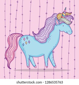 cute unicorn animal with horn and mane