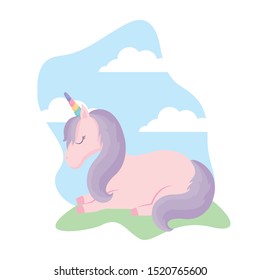 cute unicorn animal in landscape