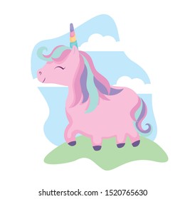 cute unicorn animal in landscape