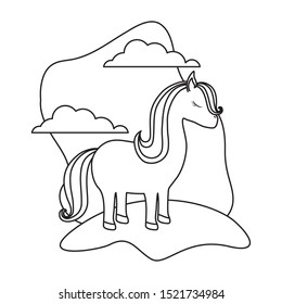 cute unicorn animal in landscape vector illustration design
