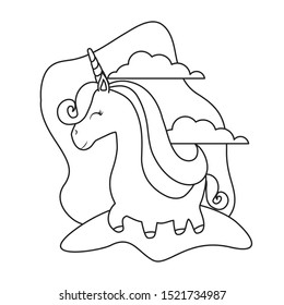 cute unicorn animal in landscape vector illustration design