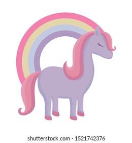 cute unicorn animal with rainbow vector illustration design