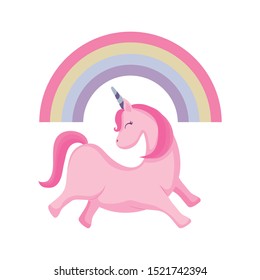 cute unicorn animal with rainbow vector illustration design