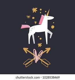 Cute unicorn art, kids card, hand font, inscription. Decor elements for scrapbooking, postcards, cards, posters, souvenirs. Stickers for planner and more. 
Vector, clip art and jpg. Isolated.