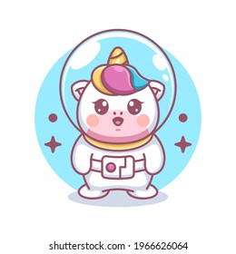 Cute unicorn astronaut cartoon icon illustration