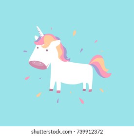 Cute unicorn. Baby pony for fairy animal concept. Child pegasus. Vector illustration