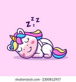 Cute Unicorn Baby Sleeping Cartoon Vector Icon Illustration. Animal Nature Icon Concept Isolated Premium Vector. Flat Cartoon Style