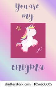 Cute unicorn baby vector illustration magic rainbow fantasy fairy design beautiful fairytale art. Fashion funny horn print lovely pink pony character. Pastel drawing doodle kid t-shirts card.