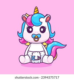 Cute Unicorn Baby Wearing pacifier And Diaper Cartoon
Vector Icon Illustration. Animal Nature Icon Concept Isolated
Premium Vector. Flat Cartoon Style
