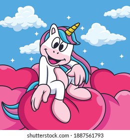 Cute Unicorn with Background of Loves. Vector Icon Illustration. Animal Love Icon Concept Isolated Premium Vector.