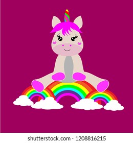 Cute unicorn background on rainbow.
