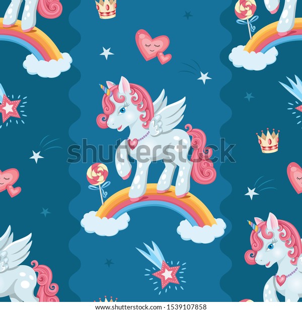 Cute Unicorn Background Unicorn Seamless Pattern Stock Vector