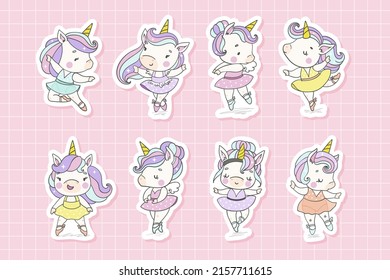 Cute unicorn balerina stickers collection